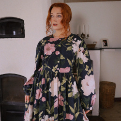 Rita's Dark Blue Rose Floral Recycled Dress | L