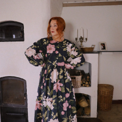 Rita's Dark Blue Rose Floral Recycled Dress | L