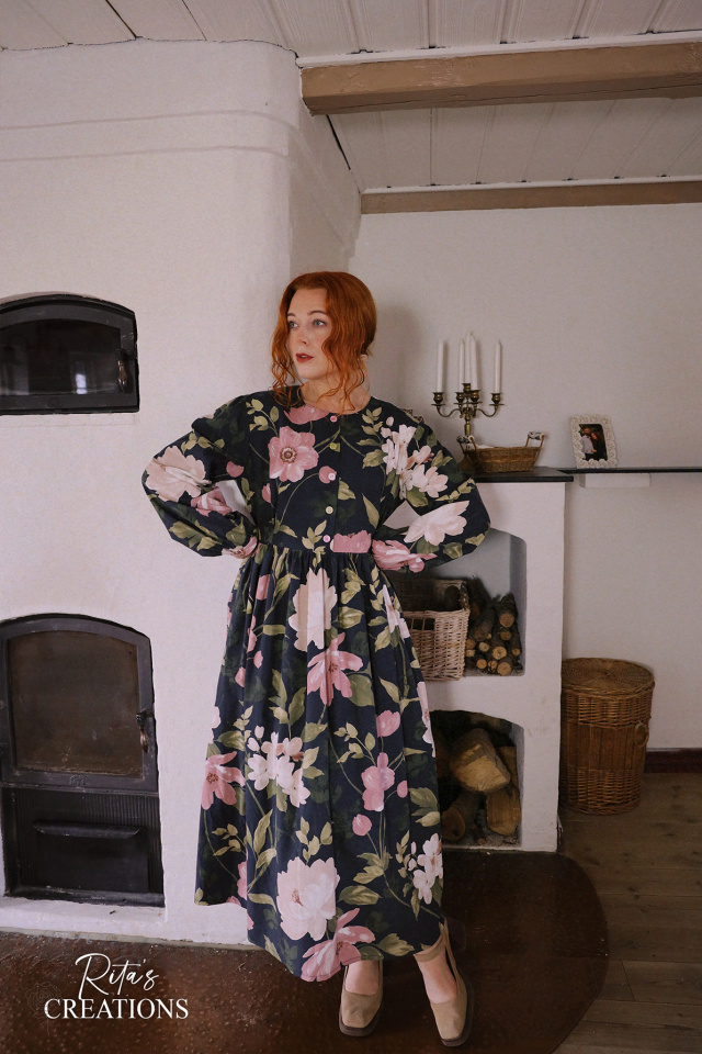 Rita's Dark Blue Rose Floral Recycled Dress | L