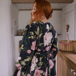 Rita's Dark Blue Rose Floral Recycled Dress | L