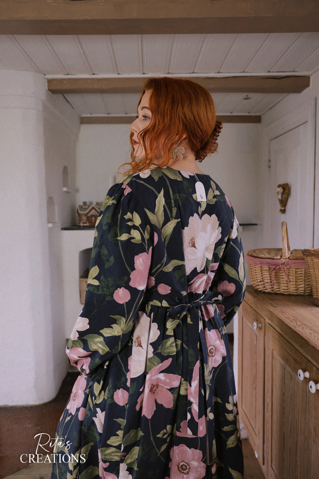 Rita's Dark Blue Rose Floral Recycled Dress | L