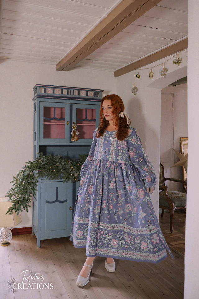 Rita's Blue Pink Floral Recycled Dress | L