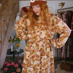 Rita's Brown Fall Floral Recycled Dress | L/XL