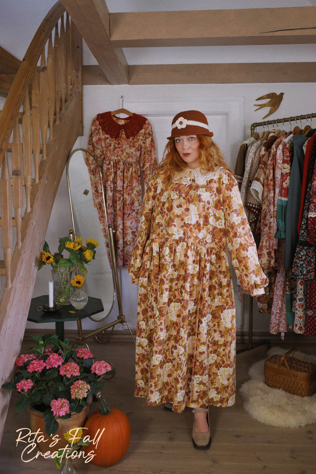 Rita's Brown Fall Floral Recycled Dress | L/XL