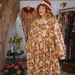 Rita's Brown Fall Floral Recycled Dress | L/XL