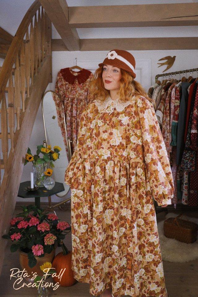 Rita's Brown Fall Floral Recycled Dress | L/XL