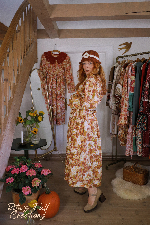 Rita's Brown Fall Floral Recycled Dress | L/XL