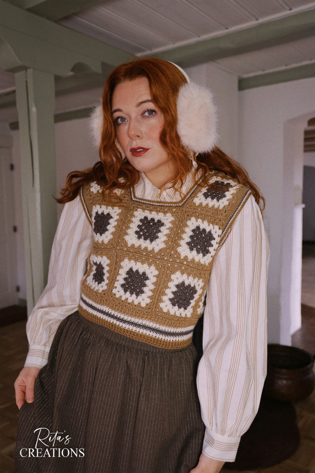 Rita's Brown Granny Square Vest | S