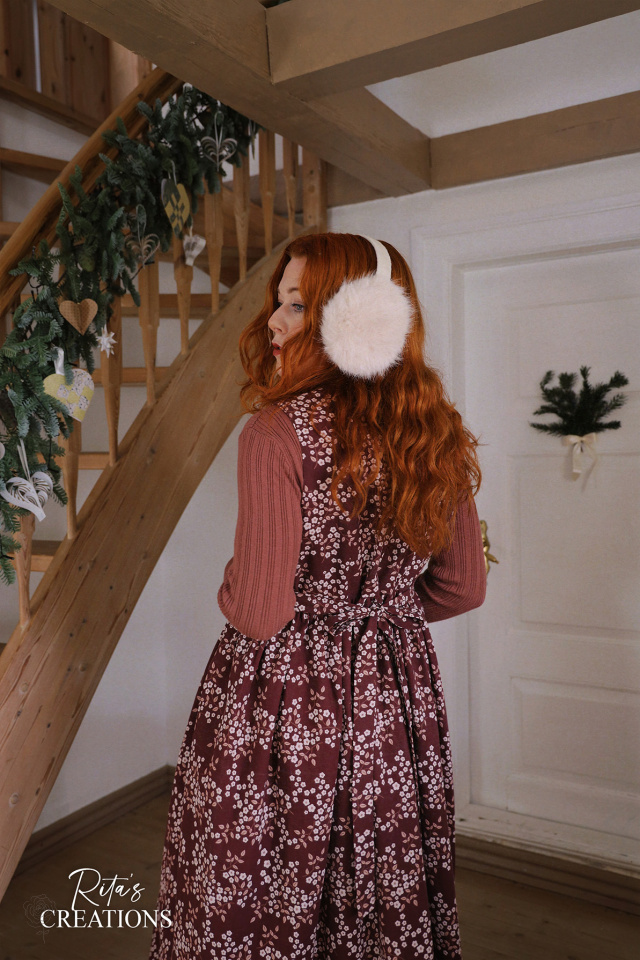 Rita's Dark Red Floral Recycled Pinafore | S