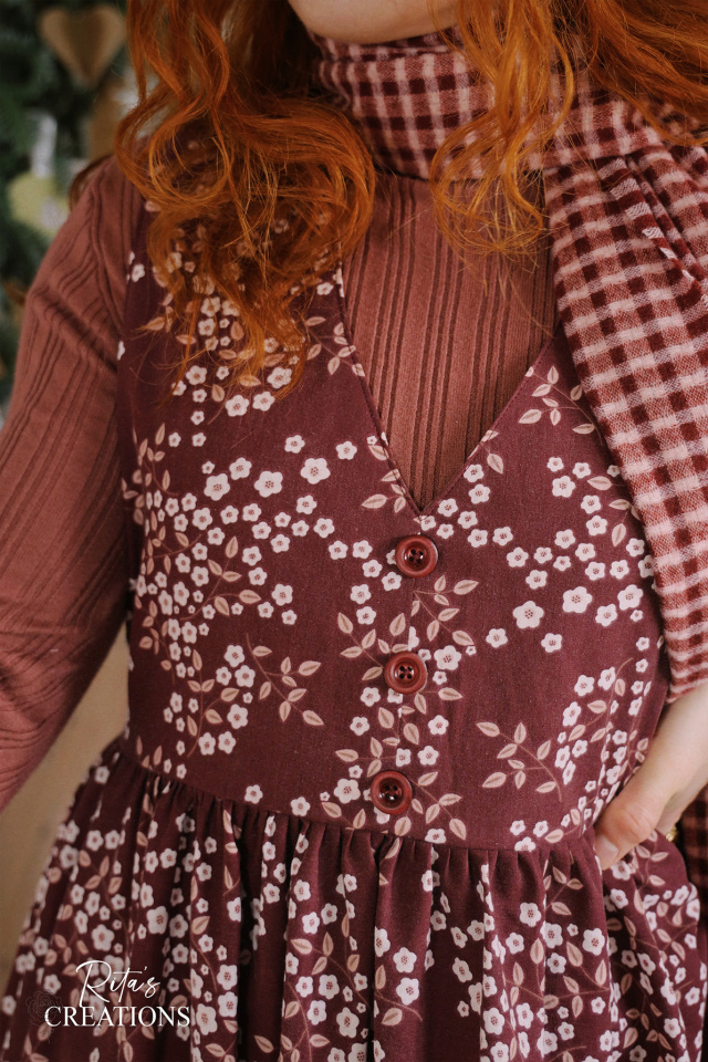 Rita's Dark Red Floral Recycled Pinafore | S