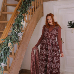 Rita's Dark Red Floral Recycled Pinafore | S