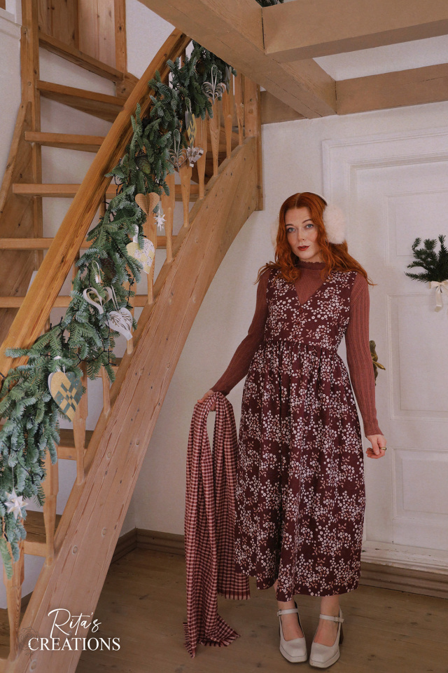 Rita's Dark Red Floral Recycled Pinafore | S