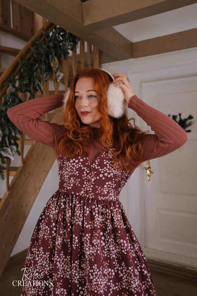 Rita's Dark Red Floral Recycled Pinafore | S