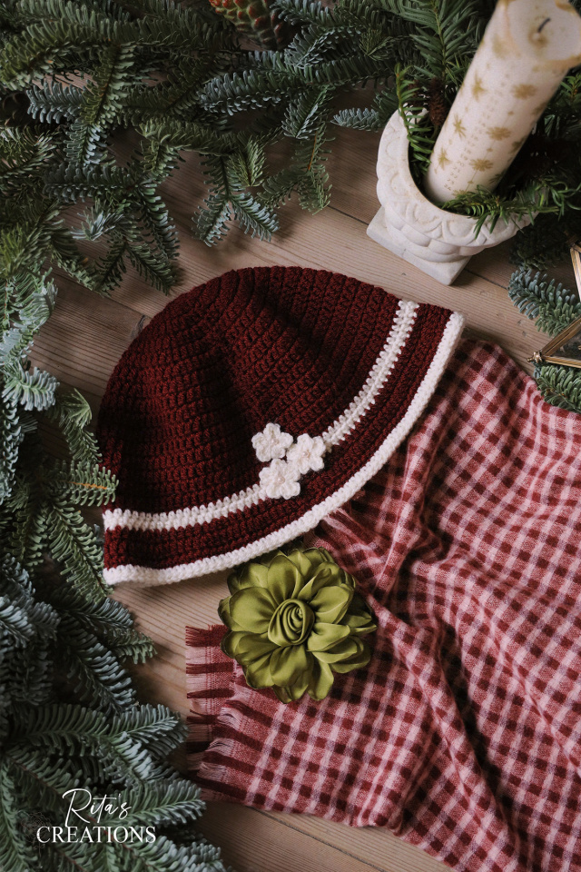 Rita's Bordeaux White Floral Crochet Hat 