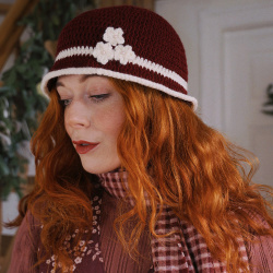 Rita's Bordeaux White Floral Crochet Hat 