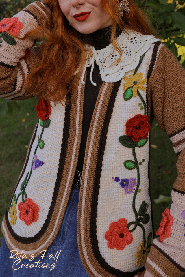 Rita's Fall Floral Dream Crochet Cardigan | S/M