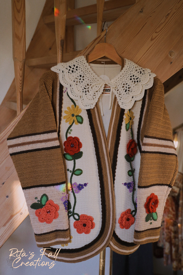 Rita's Fall Floral Dream Crochet Cardigan | S/M