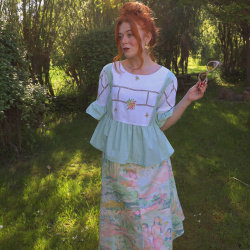 Rita's Green &amp; Pink Painting Summer Skirt | L