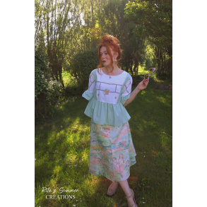 Rita's Green & Pink Painting Summer Skirt | L