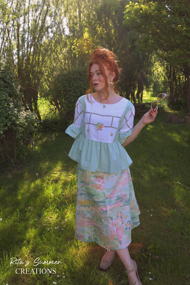 Rita's Green &amp; Pink Painting Summer Skirt | L