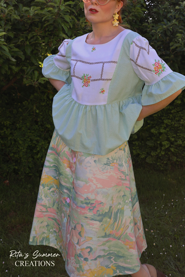 Rita's Green &amp; Pink Painting Summer Skirt | L