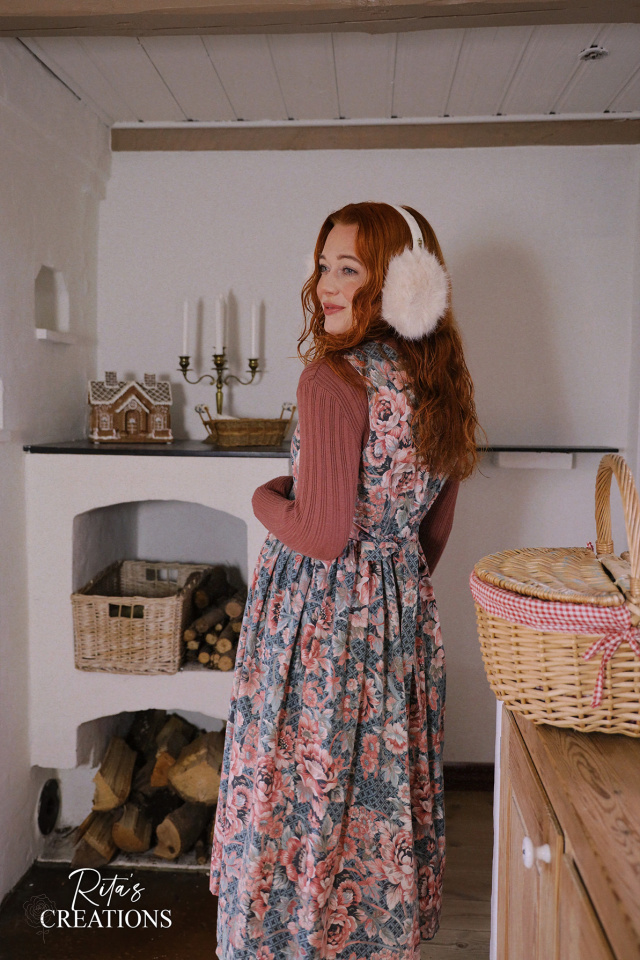 Rita's Grey Pink Floral Recycled Pinafore | S