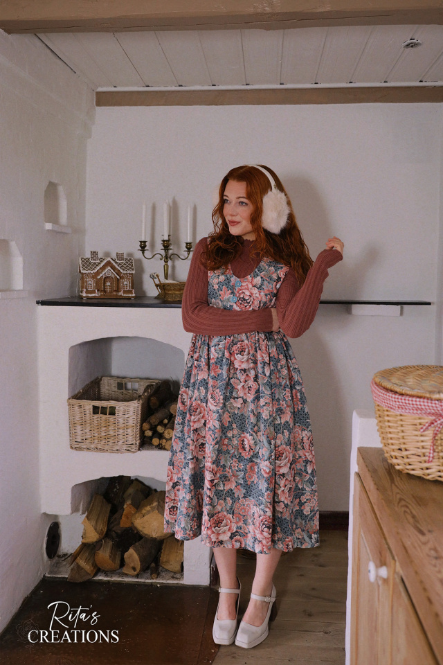 Rita's Grey Pink Floral Recycled Pinafore | S