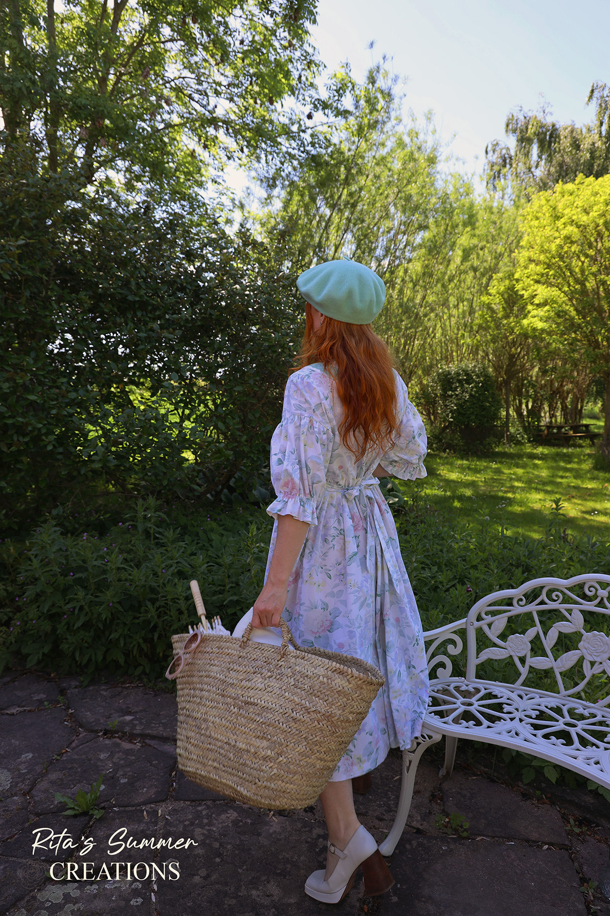 Rita's Minty Floral Summer Dress & beret | S/M - Catalog