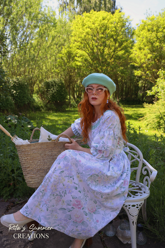 Rita's Minty Floral Summer Dress &amp; beret | S/M