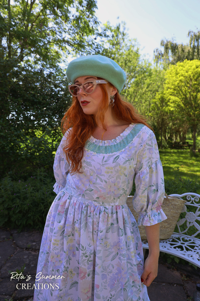 Rita's Minty Floral Summer Dress &amp; beret | S/M