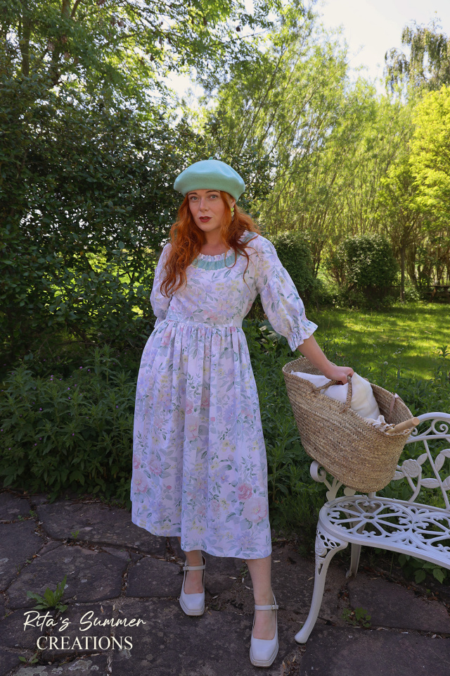 Rita's Minty Floral Summer Dress &amp; beret | S/M