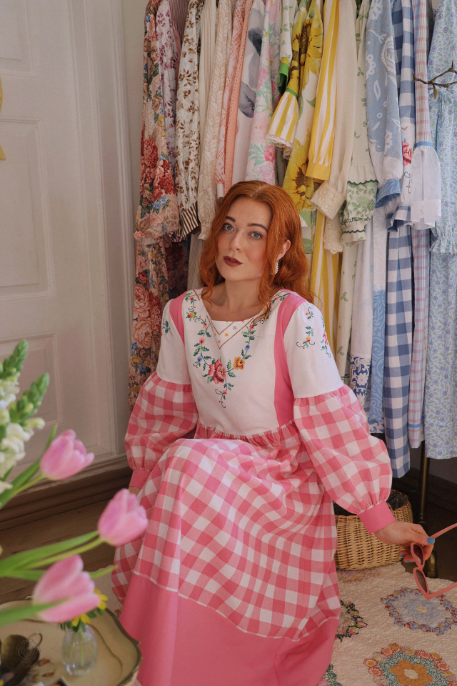 Rita's Pink Spring Picnic Recycled Dress | L