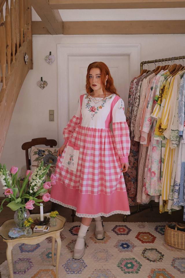 Rita's Pink Spring Picnic Recycled Dress | L