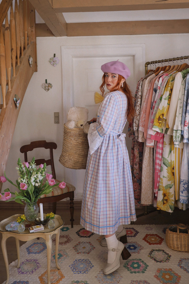 Rita's Springtime Plaid'n'lace Recycled Dress | M