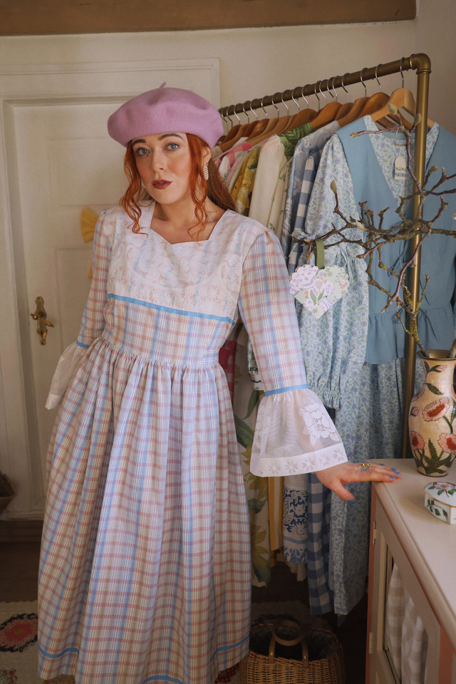 Rita's Springtime Plaid'n'lace Recycled Dress | M