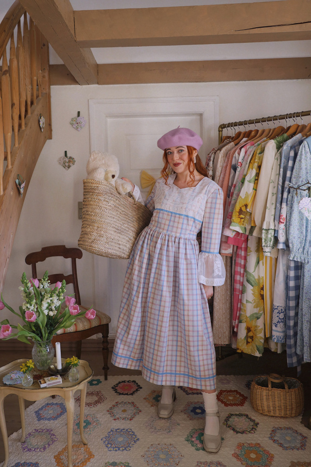 Rita's Springtime Plaid'n'lace Recycled Dress | M