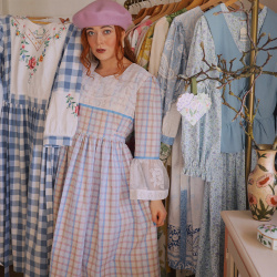 Rita's Springtime Plaid'n'lace Recycled Dress | M