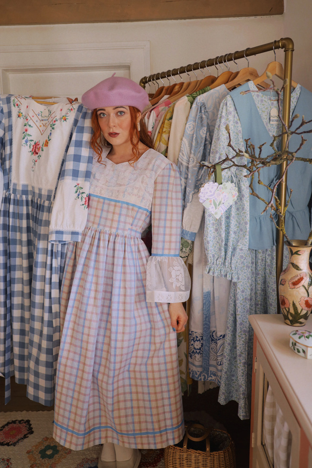 Rita's Springtime Plaid'n'lace Recycled Dress | M