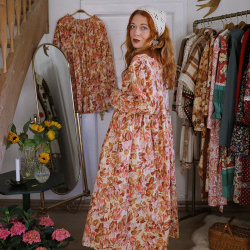 Rita's Warm Orange Brown Floral Fall Dress | L