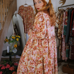 Rita's Warm Orange Brown Floral Fall Dress | L