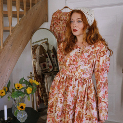 Rita's Warm Orange Brown Floral Fall Dress | L