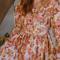 Rita's Warm Orange Brown Floral Fall Dress | L