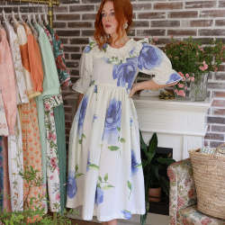 Rita's Blue Rose Recycled Handmade Dress | S