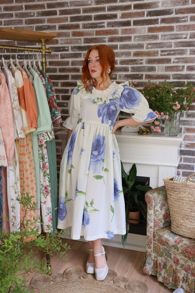 Rita's Blue Rose Recycled Handmade Dress | S