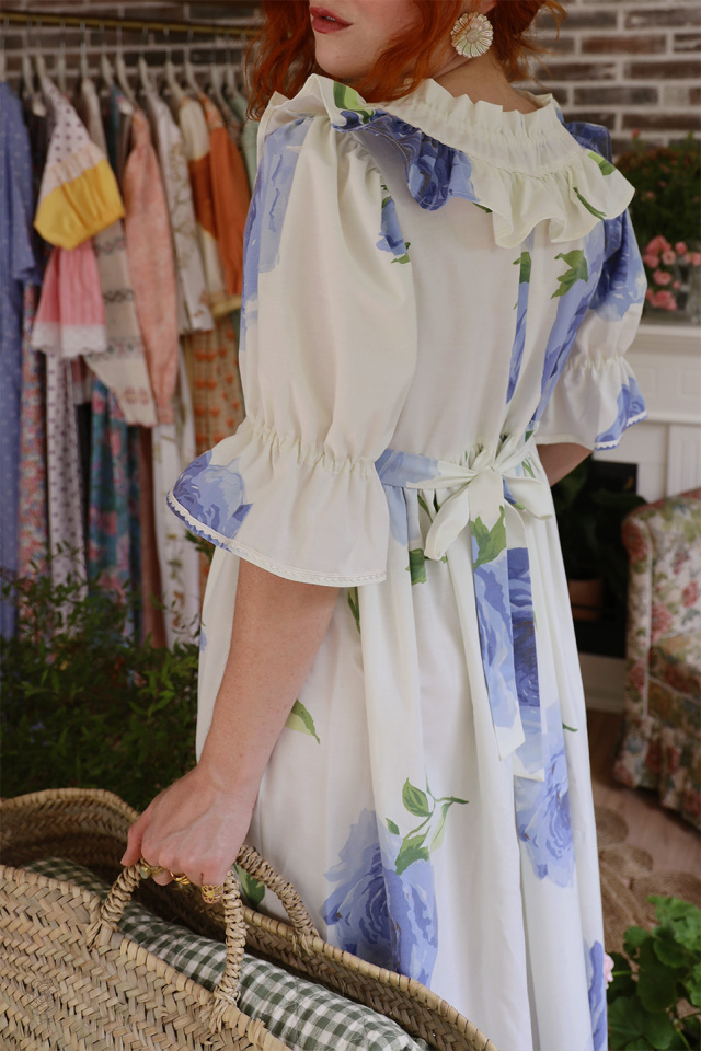 Rita's Blue Rose Recycled Handmade Dress | S