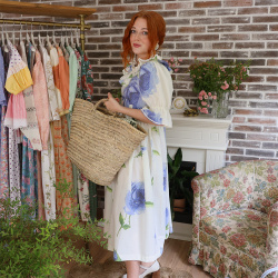 Rita's Blue Rose Recycled Handmade Dress | S