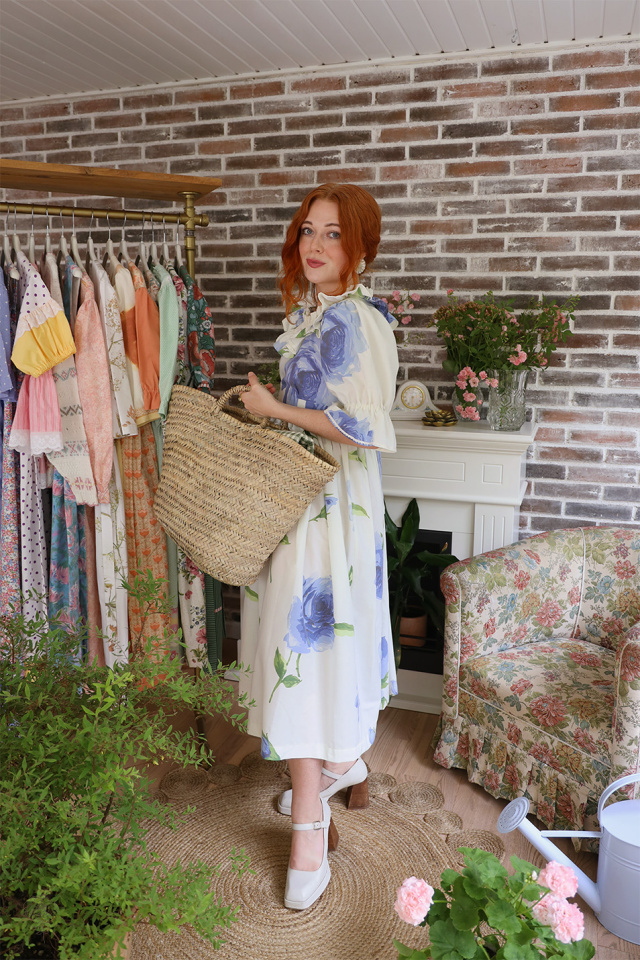 Rita's Blue Rose Recycled Handmade Dress | S