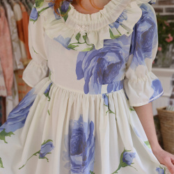 Rita's Blue Rose Recycled Handmade Dress | S