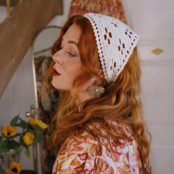 Rita's White Triangle Crochet Head Scarf