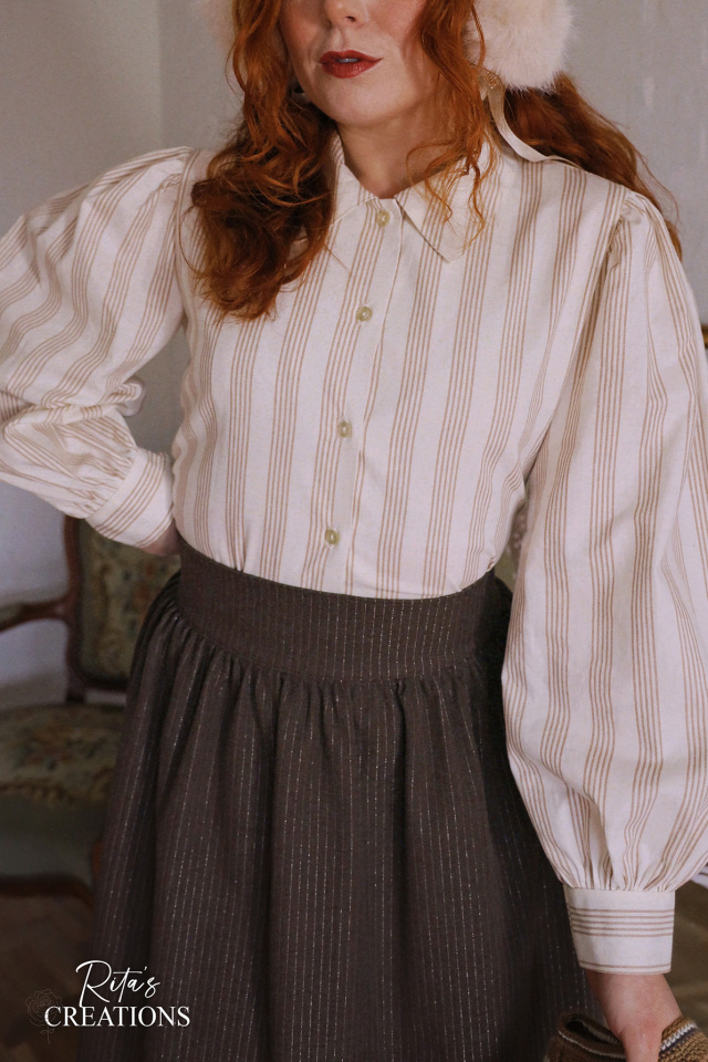 Rita's White Gold Striped Recycled Blouse | S